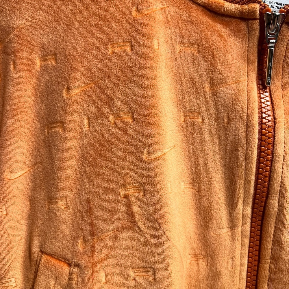 Women's Nike Air Swoosh Logo Printed Velour Jacke XS Orange Sport Spice Full Zip - Picture 4 of 6